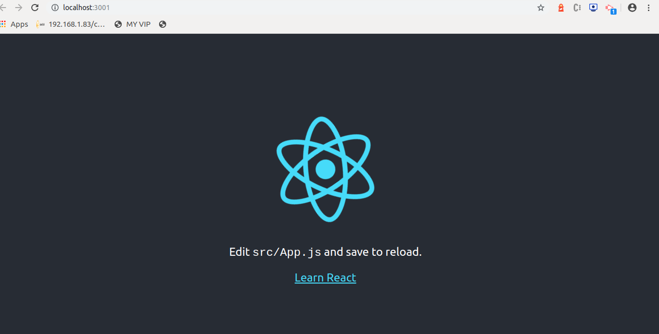 react screen after start npm